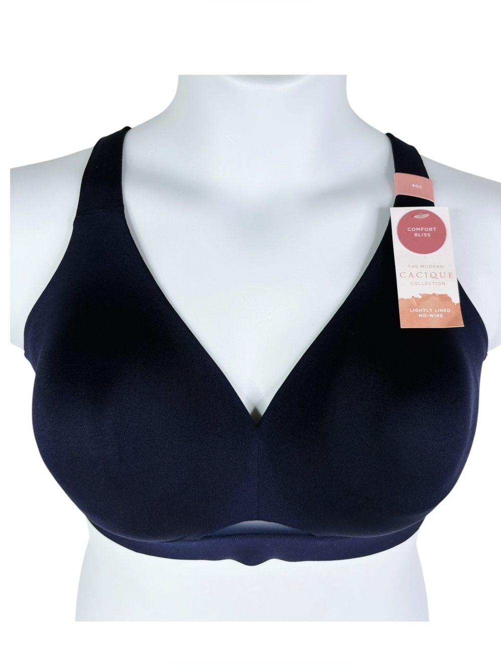 NWT Cacique Lightly Lined No Wire Bra sz 40C * Navy Blue Soft Breathable Comfy